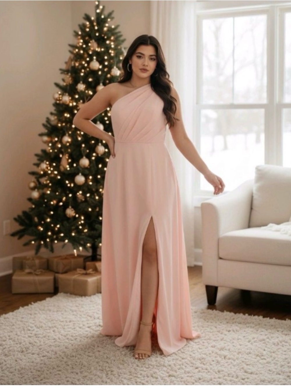 Birdy Grey Sara Chiffon Dress in Blush Pink, Size 1XL